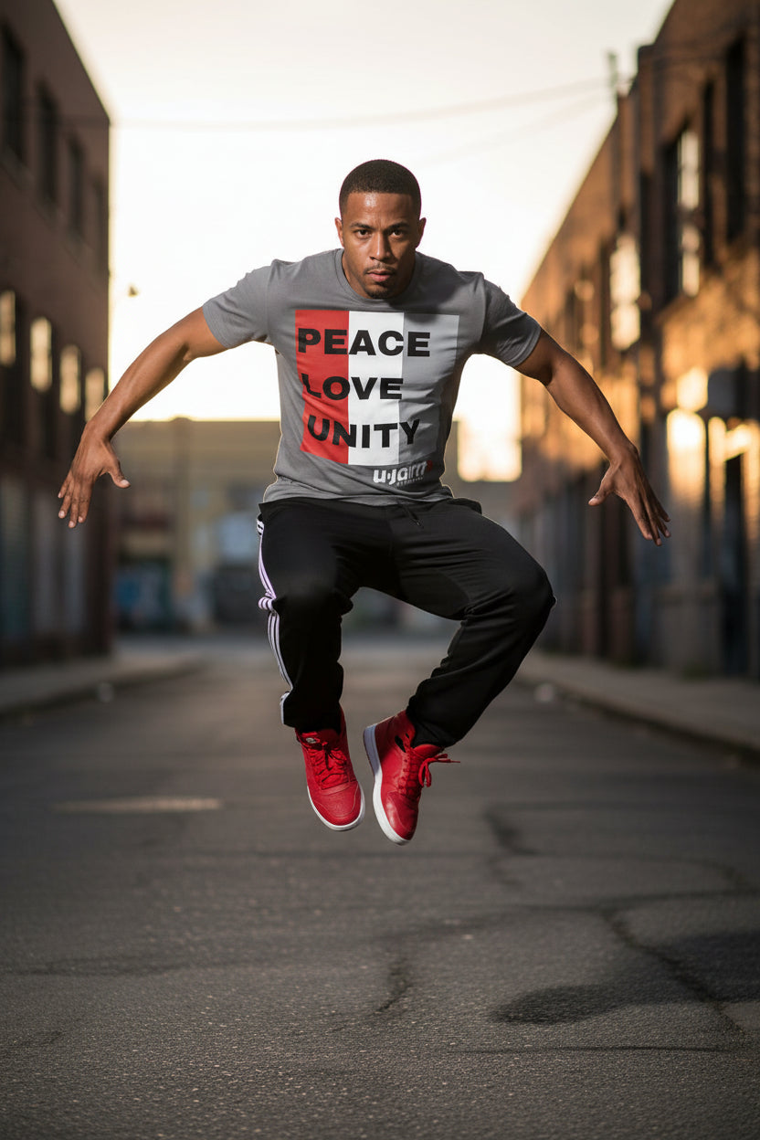 Gray "Peace, Love, Unity" Short Sleeve T-Shirt