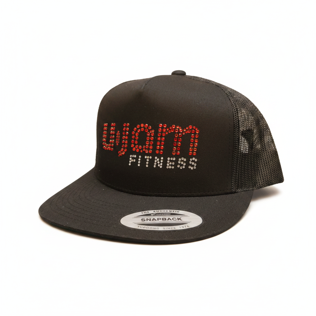 Black Trucker Hat w/Mesh Red and Clear Bling U-Jam Fitness Logo
