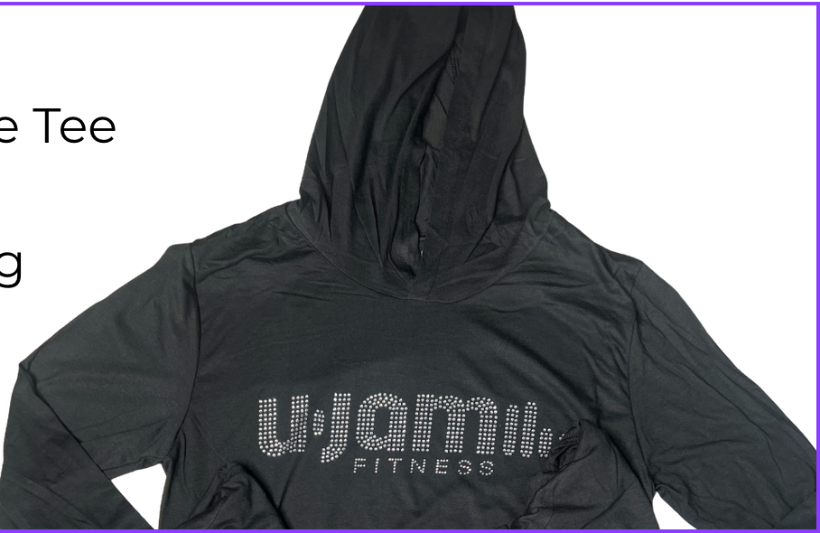 Black Long Sleeve Hoodie Tee w/Bling U-Jam Fitness Logo