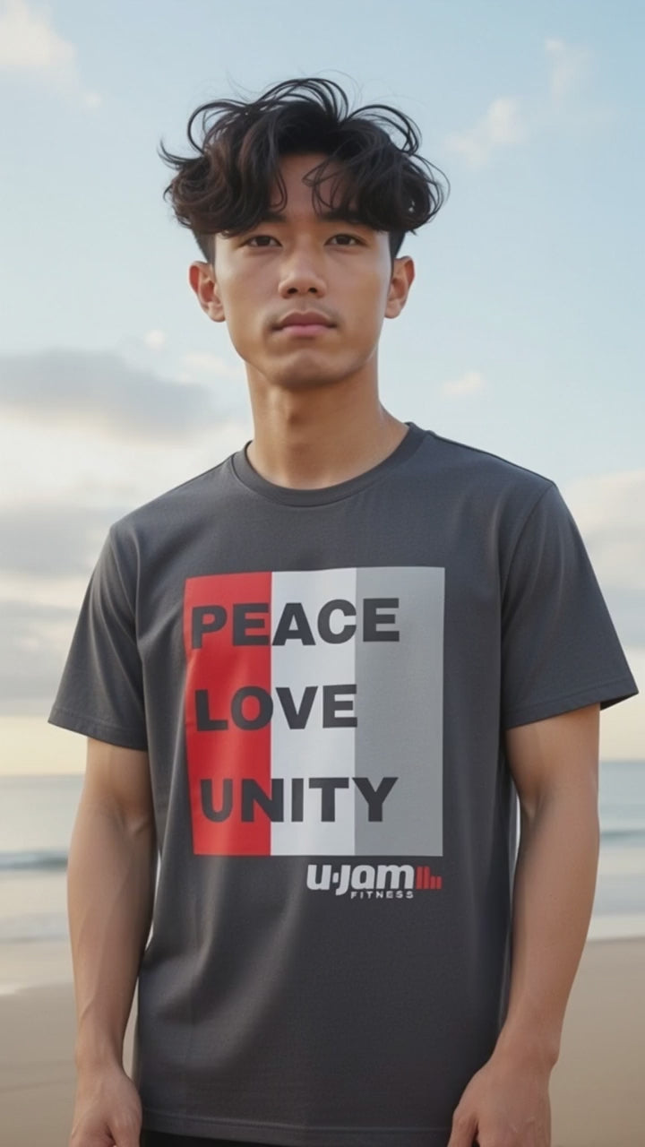 Gray "Peace, Love, Unity" Short Sleeve T-Shirt