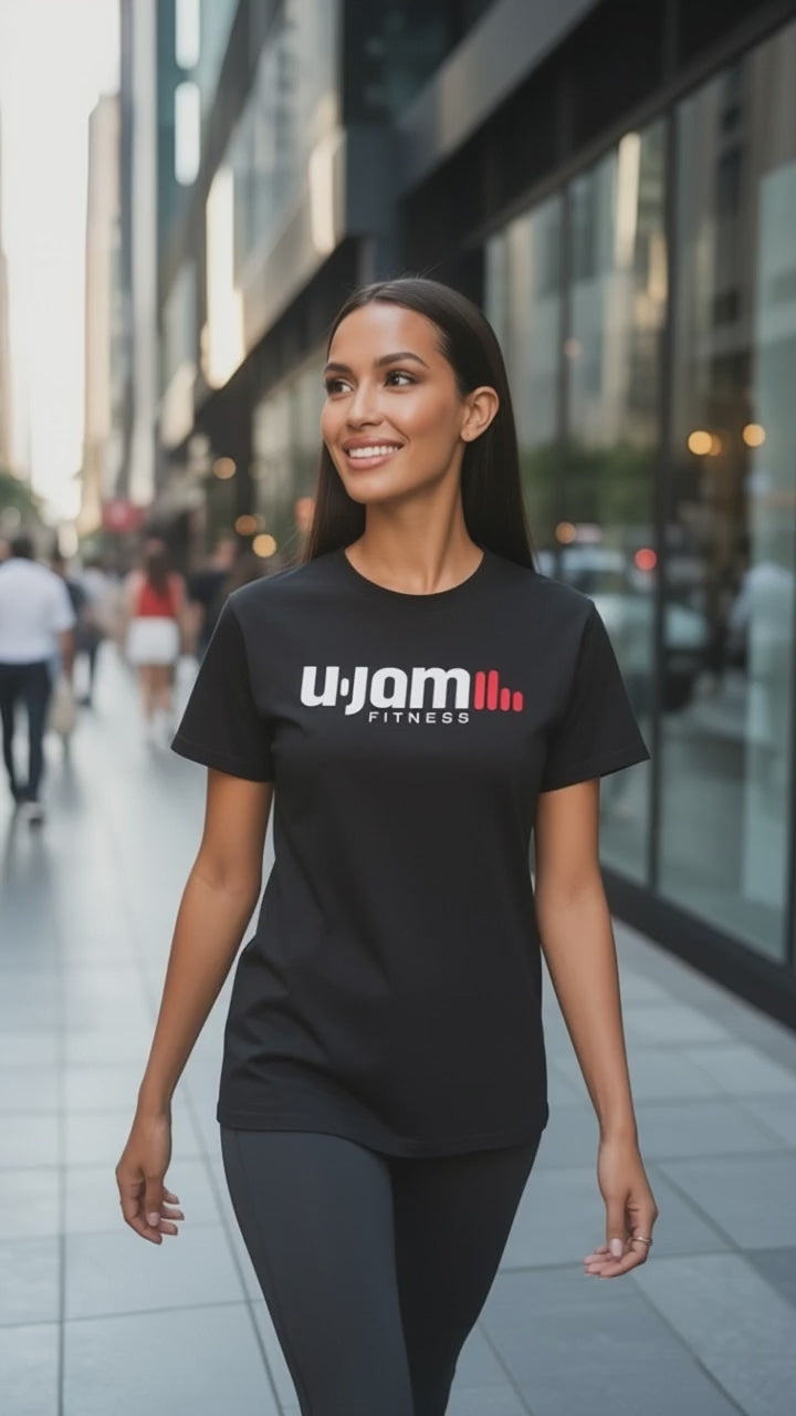 Black Short Sleeve T-Shirt U-Jam Fitness Logo & Symbols on back